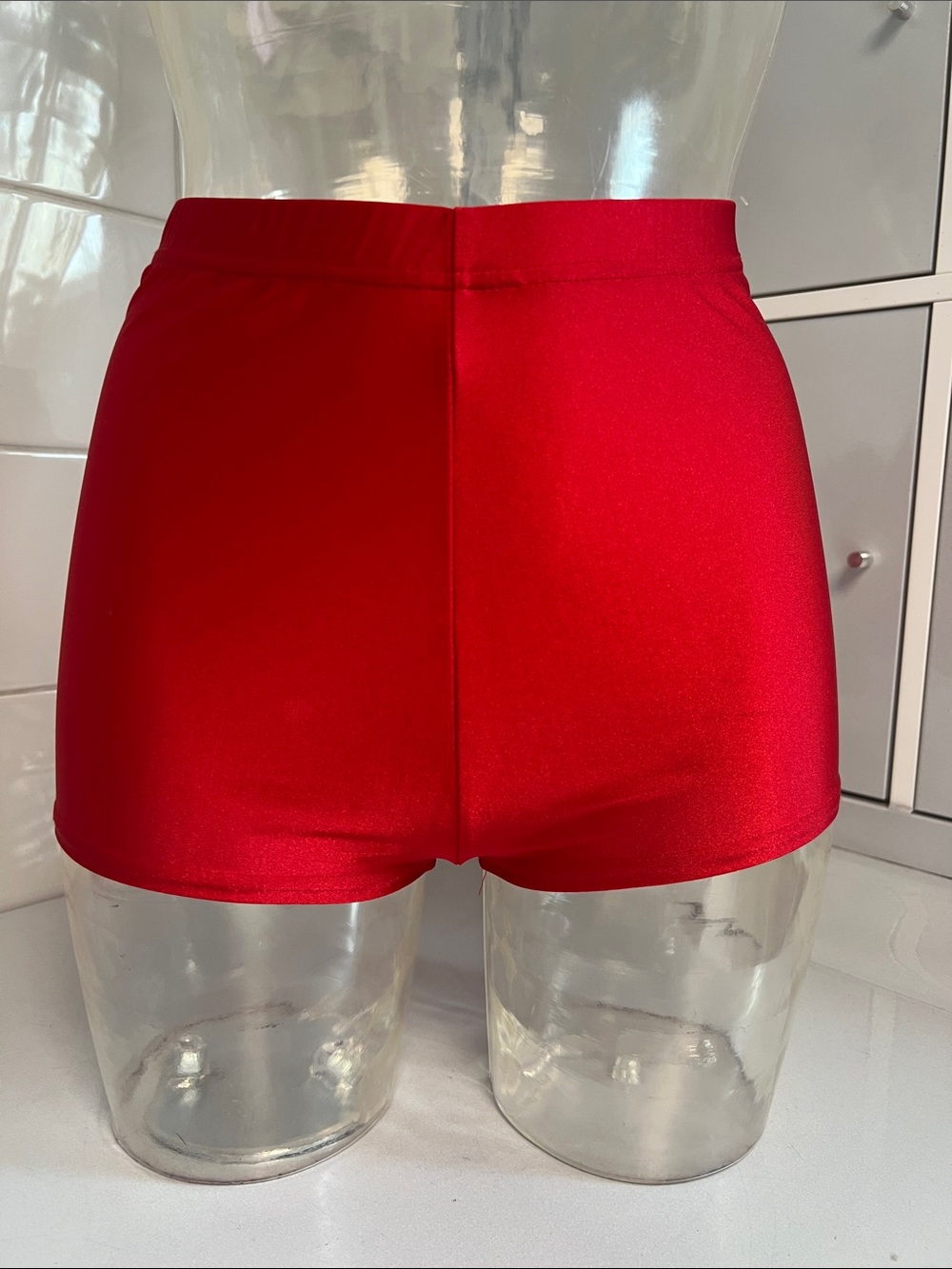 Vivid Red Shiny Spandex Cheeky Disco Hot Shorts S NWOT
